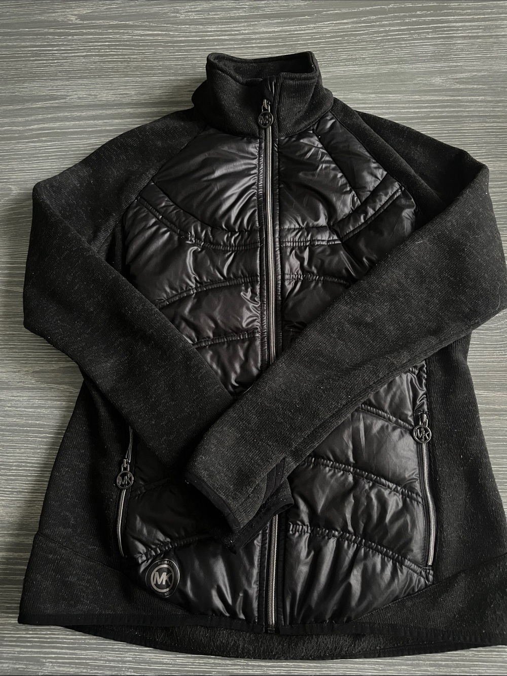 Michael Kors Black Quilted Front Knit-Back Zip Jacket